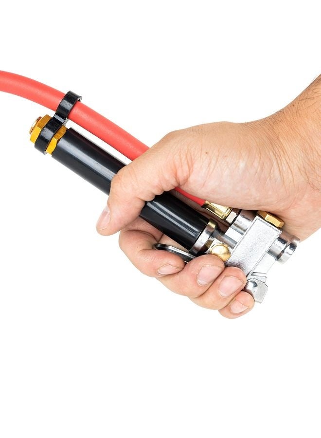 HOMESTAR 20701A Tire Inflator | 12 Inch | Flexible Air Tire Pressure Gauge | 20 – 120 PSI | 1/4” NPT Offset Dual Head Chuck | Tire Filler with Hose | Aluminum Body and Brass Valves | Stem Valve Caps - Image 4