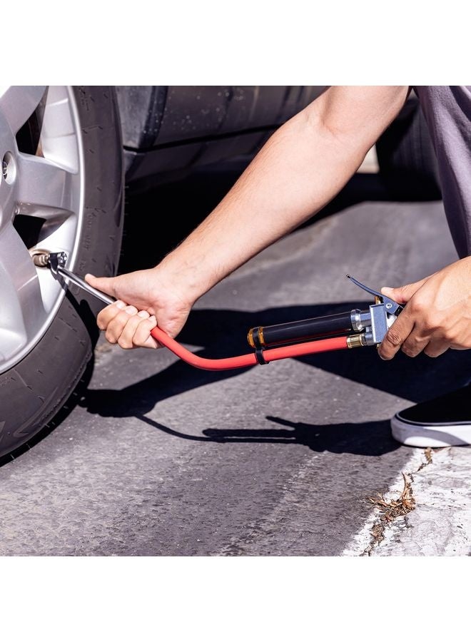 HOMESTAR 20701A Tire Inflator | 12 Inch | Flexible Air Tire Pressure Gauge | 20 – 120 PSI | 1/4” NPT Offset Dual Head Chuck | Tire Filler with Hose | Aluminum Body and Brass Valves | Stem Valve Caps - Image 5