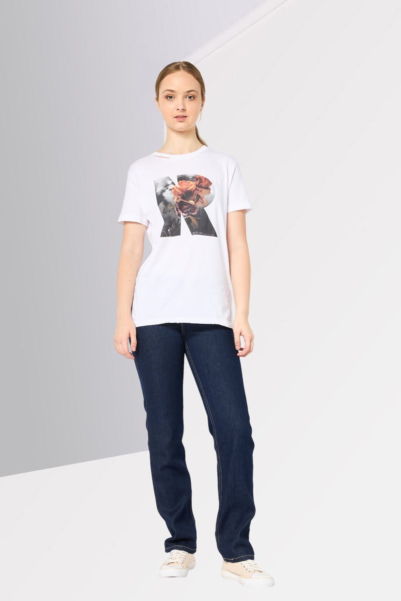 Replay Women Crew Neck Short Sleeve Graphic Print T-Shirt, White - Image 4