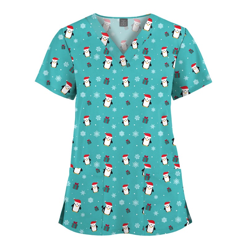 Elastic Christmas Pattern Comfortable Plus Size Cartoon Nurses' Clothing Printed Dental Dentist Work Clothes - Image 1