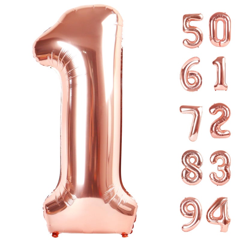 IWERP 40 Inch Rose Gold 1 Balloon for First Birthday, 1st Number Balloons Birthday Decorations for Girl Boy Kids Toddler Baby, One Giant Number 1 Balloon - Image 1