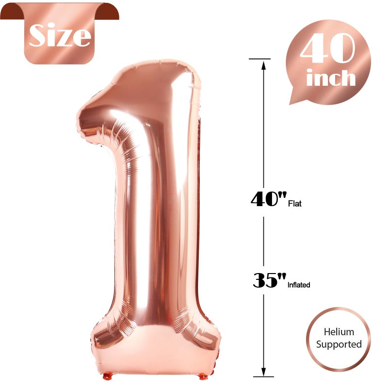 IWERP 40 Inch Rose Gold 1 Balloon for First Birthday, 1st Number Balloons Birthday Decorations for Girl Boy Kids Toddler Baby, One Giant Number 1 Balloon - Image 5