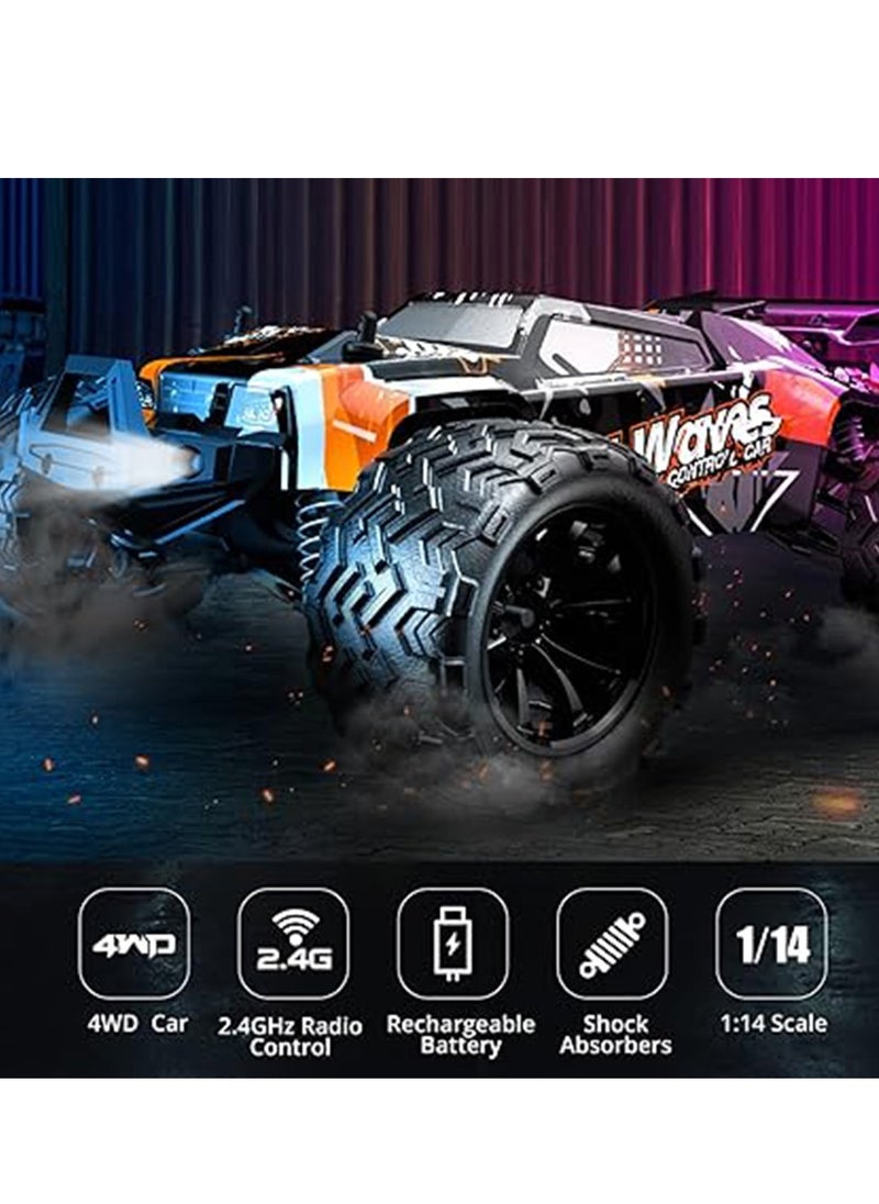 إكستريم سيارة تحكم عن بعد XTREME SPEED 9002E بمقياس 1/14 - سرعة عالية 40 كم/س، دفع رباعي 4WD، محرك براشلس، مقاومة للماء، سيارة سباق لجميع التضاريس للكبار والهواة - مع صدمات معدنية وإطارات مضادة للانزلاق وعواكس مزدوجة  - Image 2