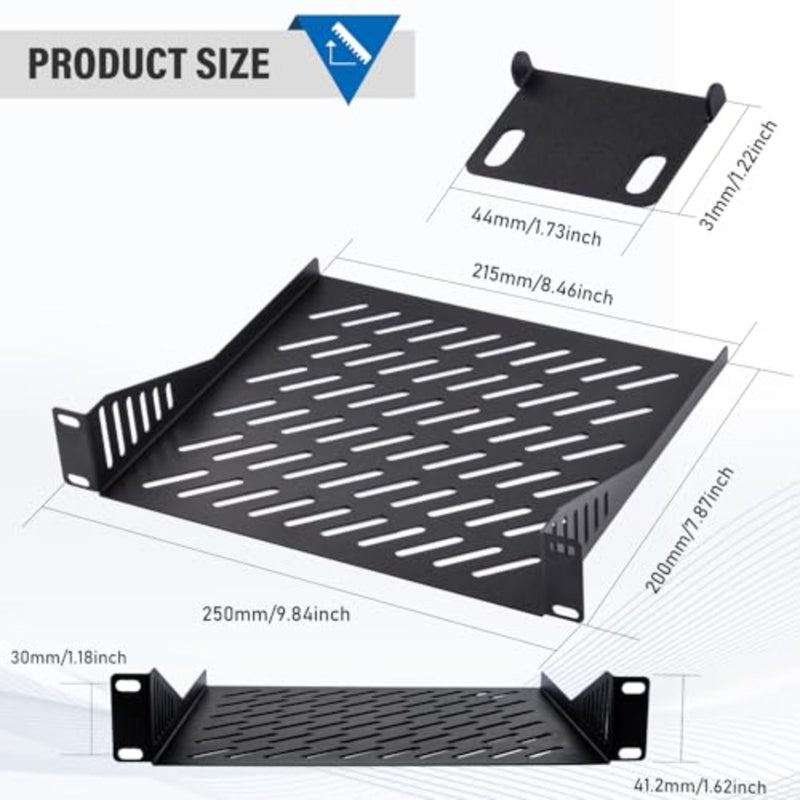 1U Server Rack Shelf, 7.87" Depth Vented Rack Mount Cantilever Tray for 10 Inch Network Equipment Rack and Cabinet and DeskPi RackMate T1/T0 Server Cabinet - Image 3
