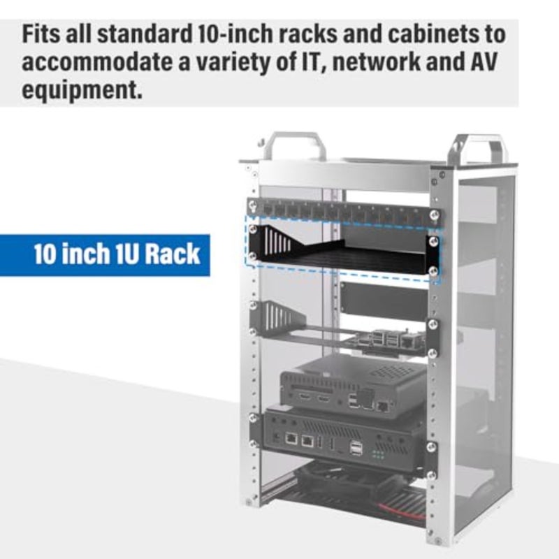 1U Server Rack Shelf, 7.87" Depth Vented Rack Mount Cantilever Tray for 10 Inch Network Equipment Rack and Cabinet and DeskPi RackMate T1/T0 Server Cabinet - Image 2