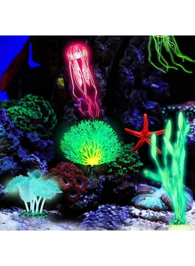 7 PCS Glowing Fish Tank Decorations Plants (Green) - Image 3
