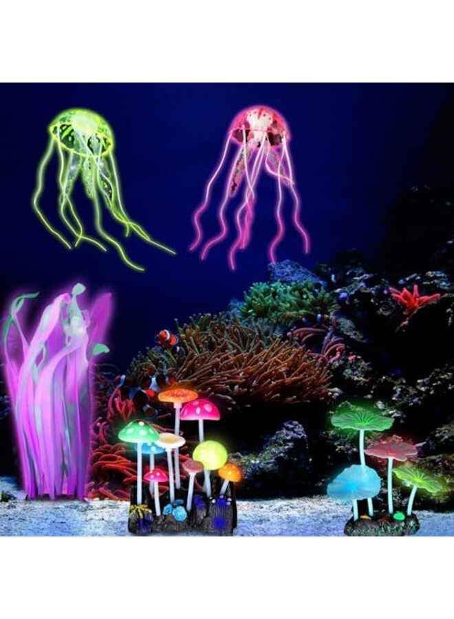 7 PCS Glowing Fish Tank Decorations Plants (Green) - Image 1