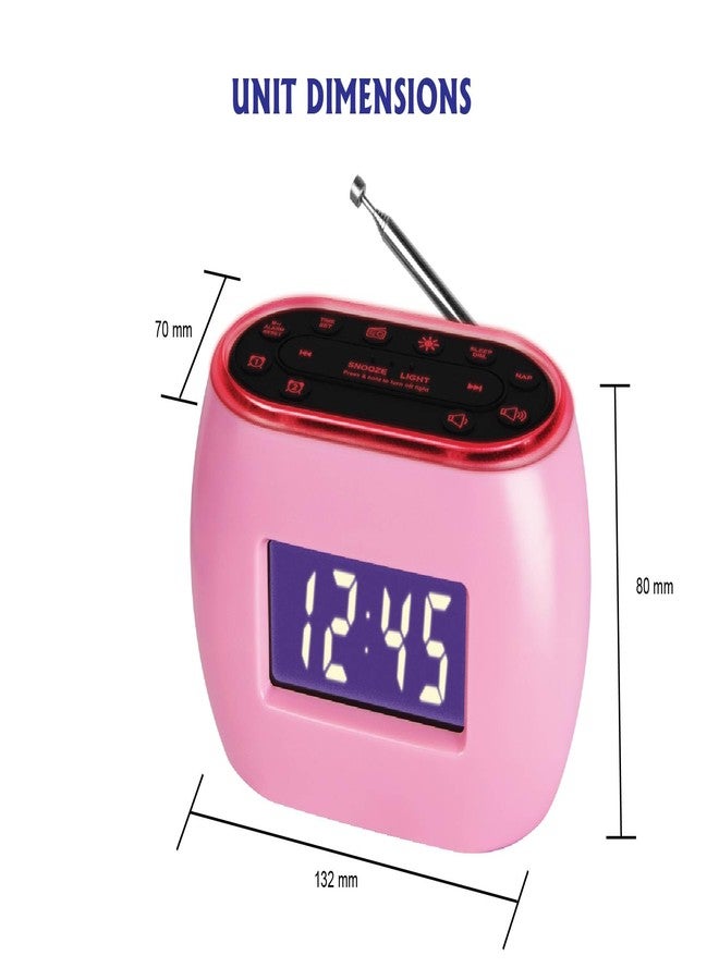 HANNLOMAX HX-161CR Portable PLL FM Radio Alarm Clock, LCD Display with Dimmer Function, 7 Colors RGB Night Light, USB Port for 1A Charging, Telescopic Antenna, AC/DC Operation only. (Pink) - Image 4