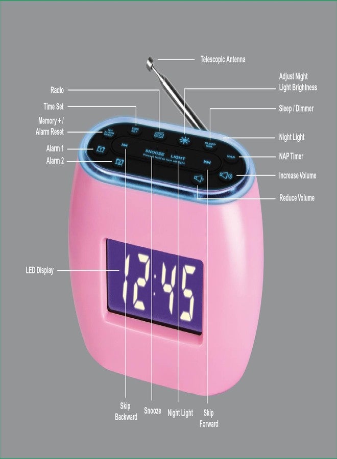 HANNLOMAX HX-161CR Portable PLL FM Radio Alarm Clock, LCD Display with Dimmer Function, 7 Colors RGB Night Light, USB Port for 1A Charging, Telescopic Antenna, AC/DC Operation only. (Pink) - Image 3