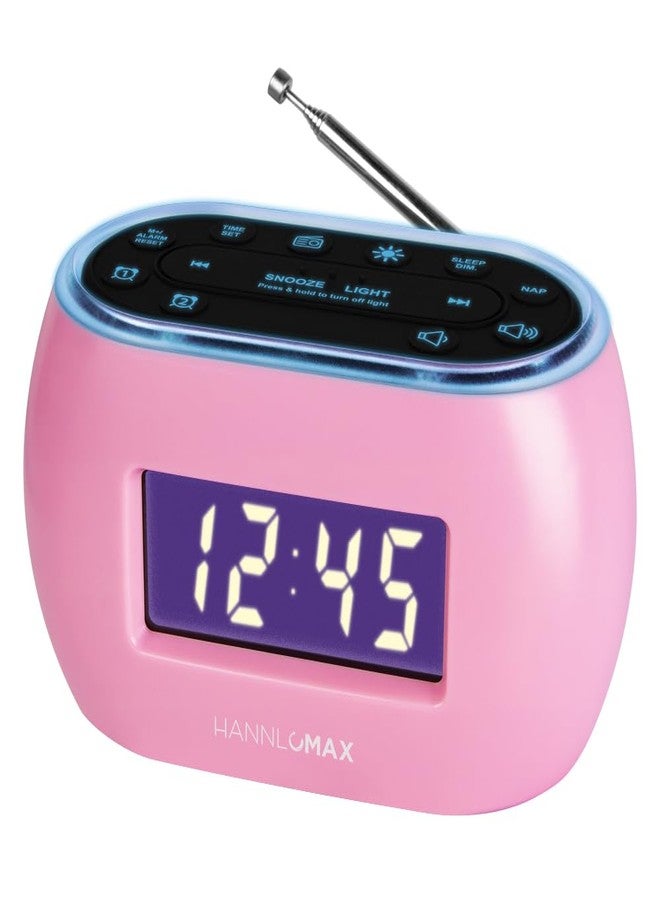 HANNLOMAX HX-161CR Portable PLL FM Radio Alarm Clock, LCD Display with Dimmer Function, 7 Colors RGB Night Light, USB Port for 1A Charging, Telescopic Antenna, AC/DC Operation only. (Pink) - Image 1