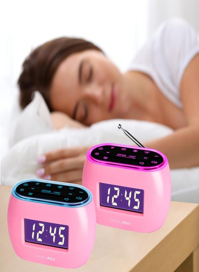 HANNLOMAX HX-161CR Portable PLL FM Radio Alarm Clock, LCD Display with Dimmer Function, 7 Colors RGB Night Light, USB Port for 1A Charging, Telescopic Antenna, AC/DC Operation only. (Pink) - Image 2