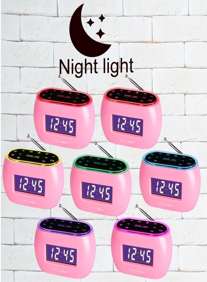 HANNLOMAX HX-161CR Portable PLL FM Radio Alarm Clock, LCD Display with Dimmer Function, 7 Colors RGB Night Light, USB Port for 1A Charging, Telescopic Antenna, AC/DC Operation only. (Pink) - Image 5