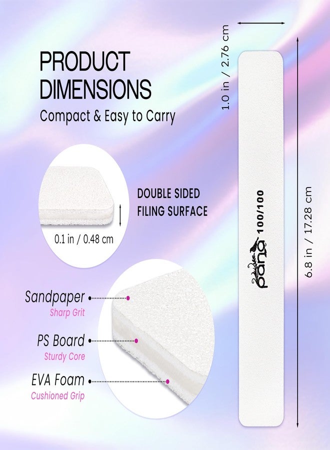 PANA Jumbo Double-Sided Emery Nail File for Manicure, Pedicure, Natural, and Acrylic Nails - White (Grit 100/100) - 50 Piece Pack - Image 3