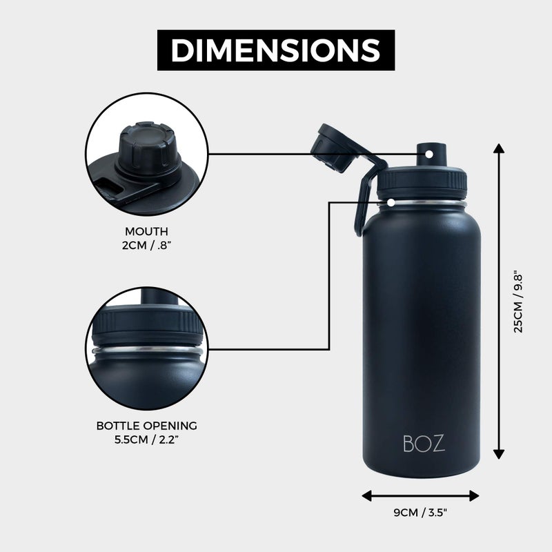 BOZ Stainless Steel Water Bottle XL (1 L / 32oz) Wide Mouth, BPA Free, Vacuum Double Wall Insulated (Matte Black) - Image 3