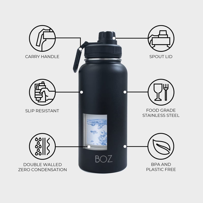 BOZ Stainless Steel Water Bottle XL (1 L / 32oz) Wide Mouth, BPA Free, Vacuum Double Wall Insulated (Matte Black) - Image 4