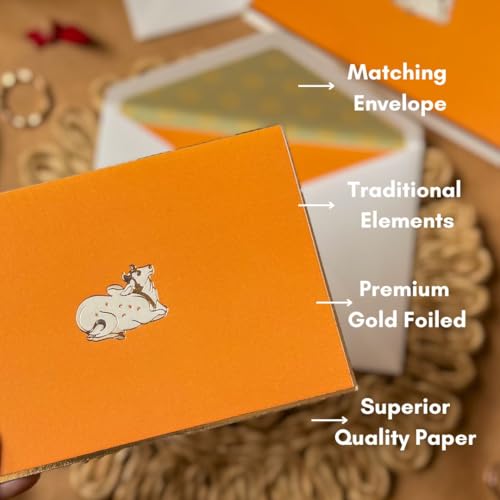 Be Stories Pichwai One Side Print Blank Foldable Greeting Note Cards With Envelopes 130 GSM With Gold Foil & Sticker Seals For Birthday, Diwali, Chirtsmas- 5.50 x 3.50 inches, Pack of 5 - Image 2