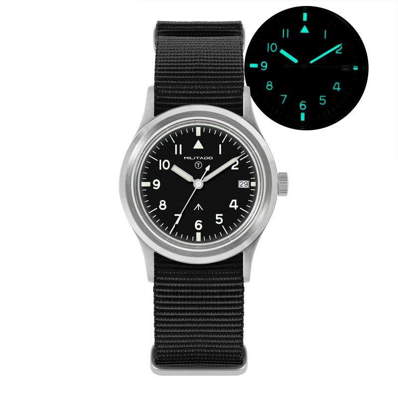 TACTICAL FROG Militado 36mm Field Watch VH31 Japan Movt with Sweep Seconds Military Style Men's Watch with Nylon Strap, 100M Waterproof - ML13/ML14 Series (White Dial / K1 / Date, ML14) - Image 4