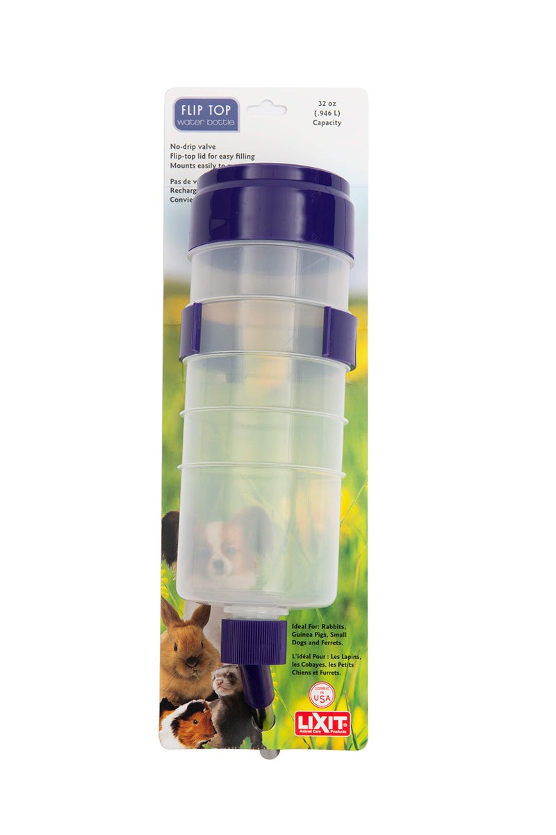 LixitÂ® Lever Valve Top Fill No Drip Water Bottles for Rabbits, Chinchillas, Ferrets, Guinea Pigs and Adult Rats (32 Ounce, 1 Pack) - Image 1