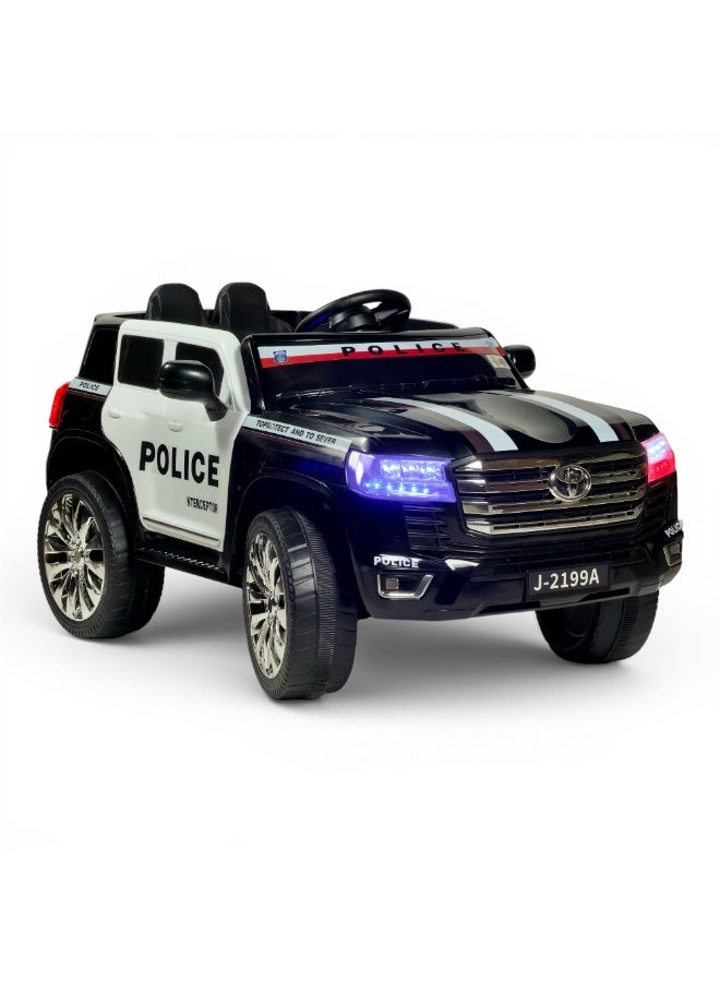 ALBADER Electric Police Land Cruiser Ride On Car for Kids 12V, 4WD with 4 Powerful Motors, Parent Remote Control, Double Seat Kids Electric Car, LED Police Lights and Siren, Bluetooth USB MP3, Openable Doors, Luxury Ride On Toy Car for Children - Image 1