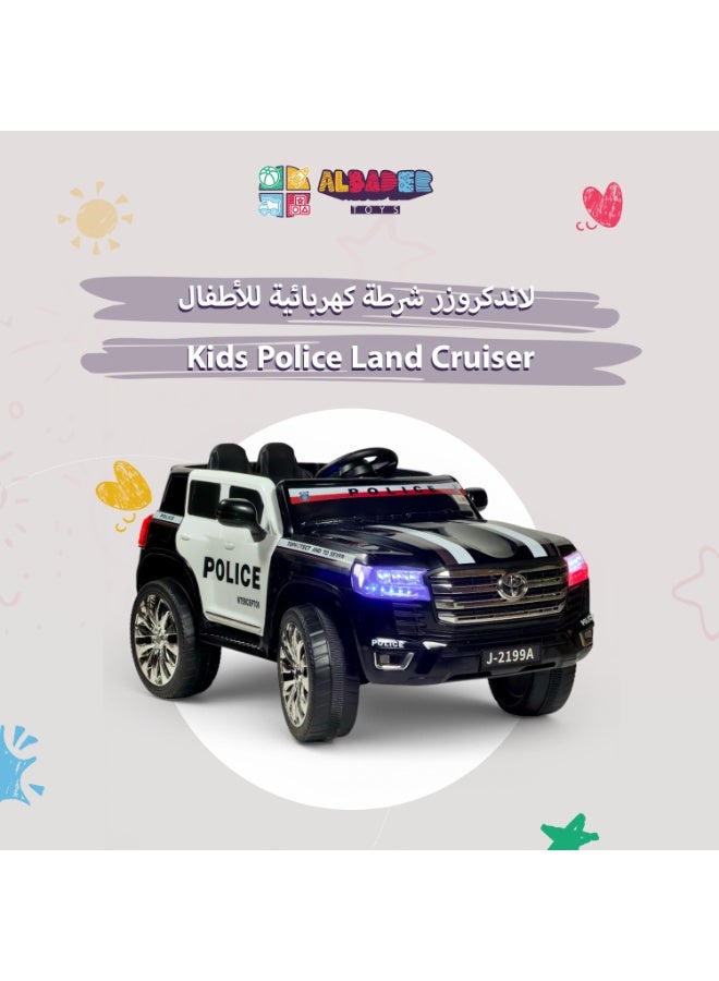 ALBADER Electric Police Land Cruiser Ride On Car for Kids 12V, 4WD with 4 Powerful Motors, Parent Remote Control, Double Seat Kids Electric Car, LED Police Lights and Siren, Bluetooth USB MP3, Openable Doors, Luxury Ride On Toy Car for Children - Image 2