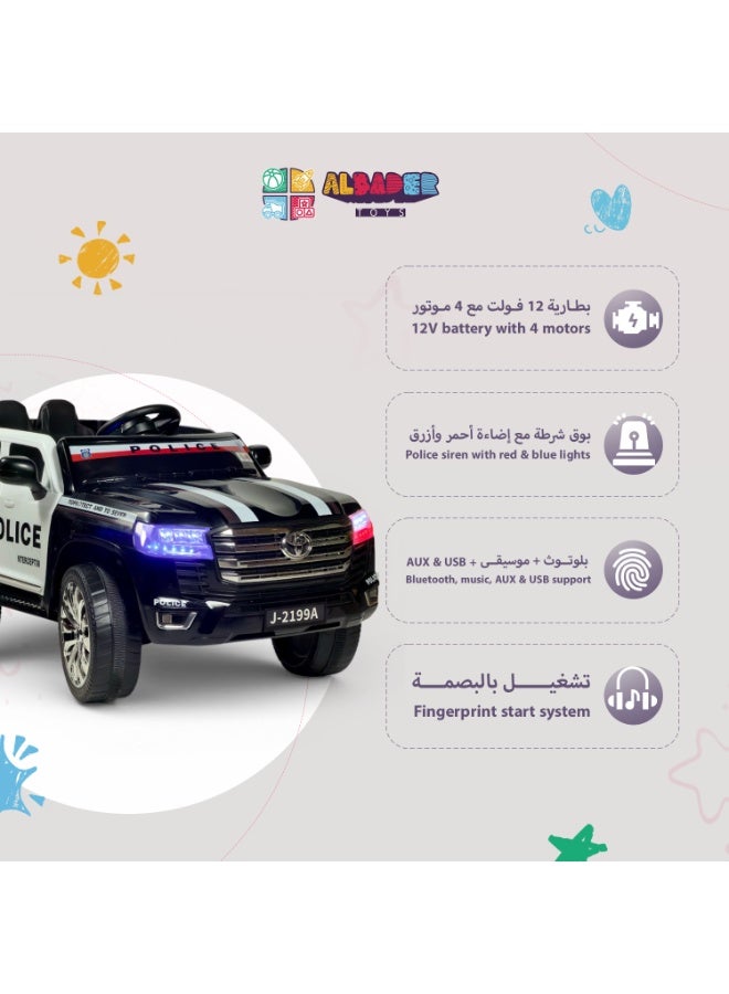 ALBADER Electric Police Land Cruiser Ride On Car for Kids 12V, 4WD with 4 Powerful Motors, Parent Remote Control, Double Seat Kids Electric Car, LED Police Lights and Siren, Bluetooth USB MP3, Openable Doors, Luxury Ride On Toy Car for Children - Image 3