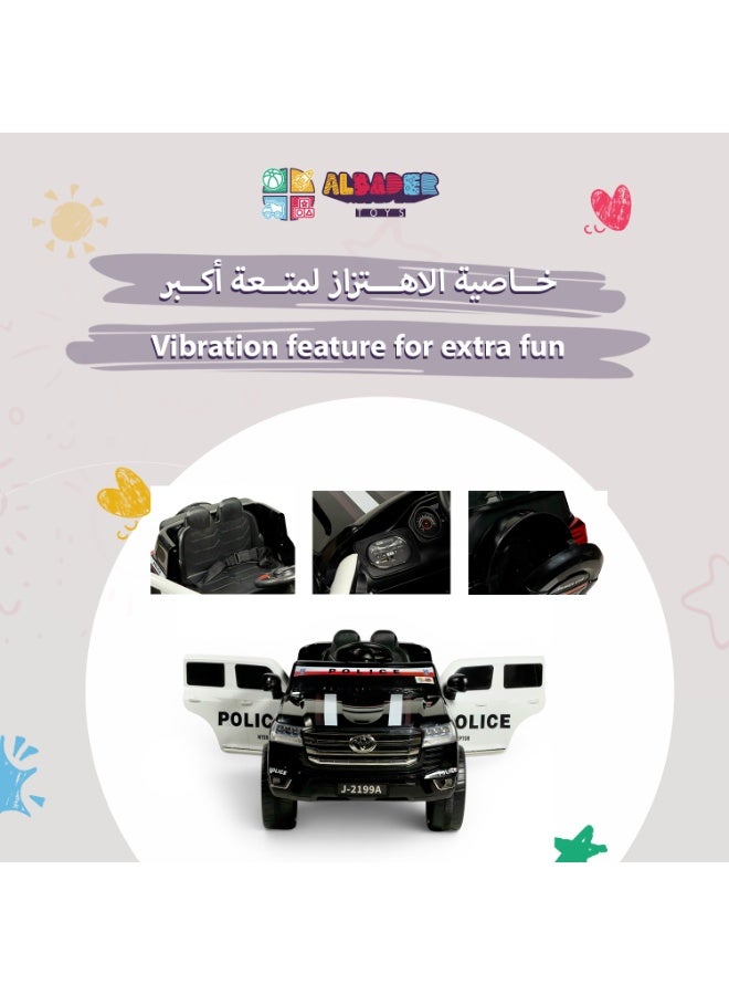 ALBADER Electric Police Land Cruiser Ride On Car for Kids 12V, 4WD with 4 Powerful Motors, Parent Remote Control, Double Seat Kids Electric Car, LED Police Lights and Siren, Bluetooth USB MP3, Openable Doors, Luxury Ride On Toy Car for Children - Image 4