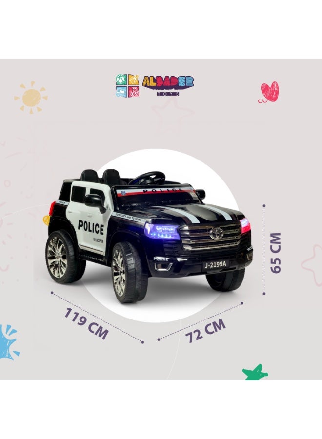 ALBADER Electric Police Land Cruiser Ride On Car for Kids 12V, 4WD with 4 Powerful Motors, Parent Remote Control, Double Seat Kids Electric Car, LED Police Lights and Siren, Bluetooth USB MP3, Openable Doors, Luxury Ride On Toy Car for Children - Image 5