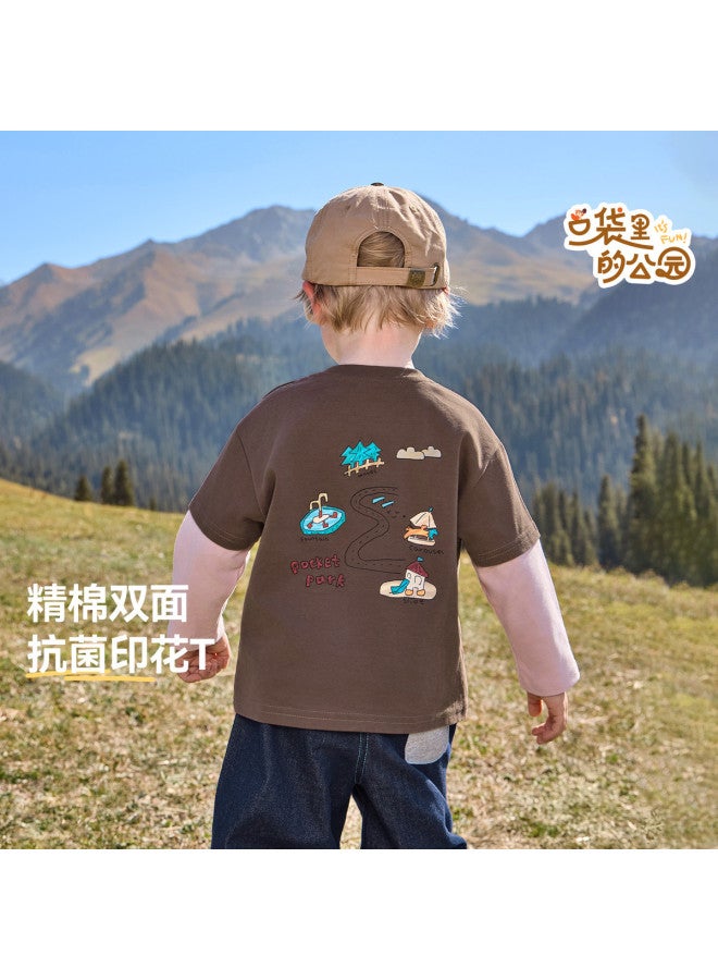 A Antibacterial] Boys' T-shirt Long Sleeve Spring/autumn Style Baby Fake Two-piece Top 2025 New Children's Girls - Image 2