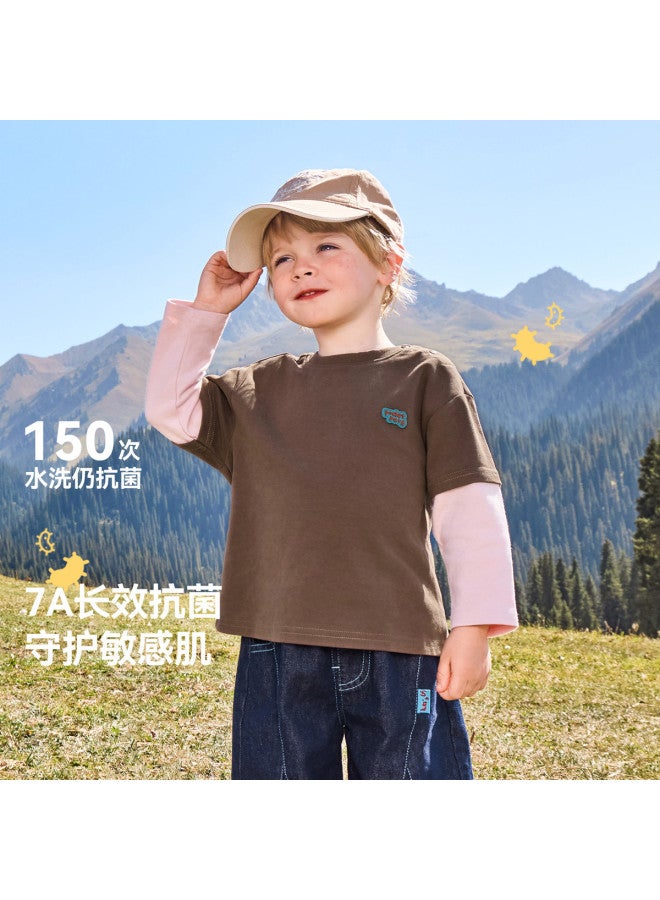 A Antibacterial] Boys' T-shirt Long Sleeve Spring/autumn Style Baby Fake Two-piece Top 2025 New Children's Girls - Image 3
