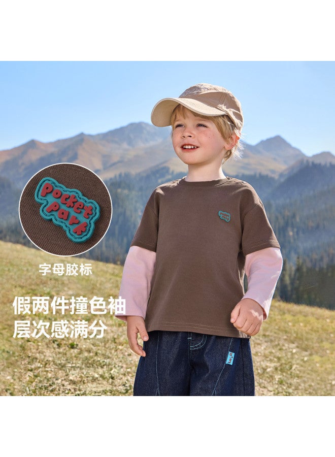 A Antibacterial] Boys' T-shirt Long Sleeve Spring/autumn Style Baby Fake Two-piece Top 2025 New Children's Girls - Image 4