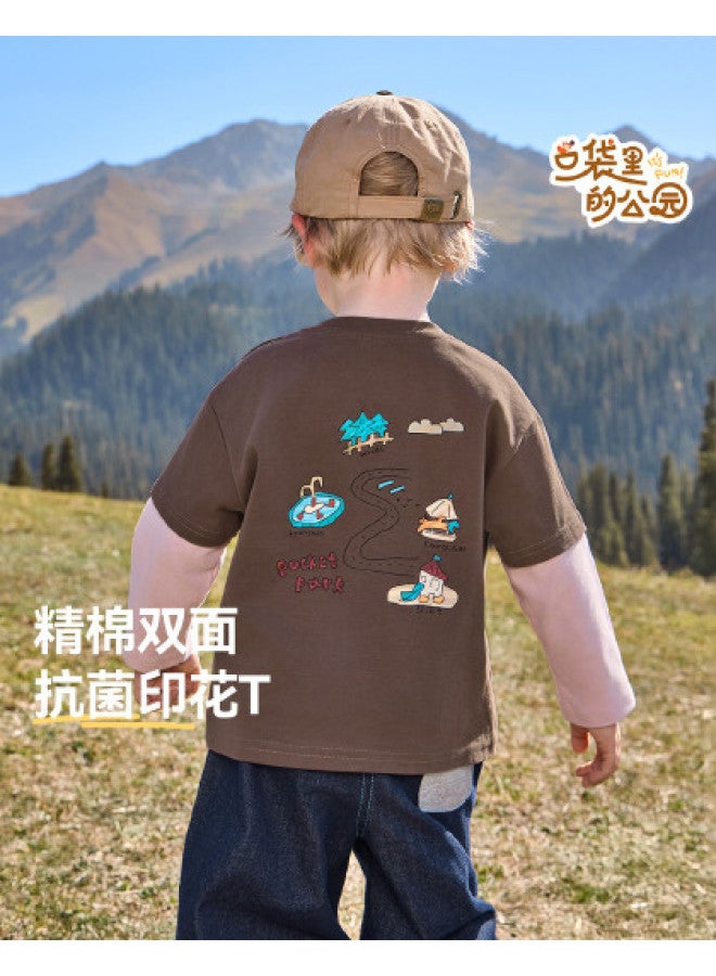 A Antibacterial] Boys' T-shirt Long Sleeve Spring/autumn Style Baby Fake Two-piece Top 2025 New Children's Girls - Image 1