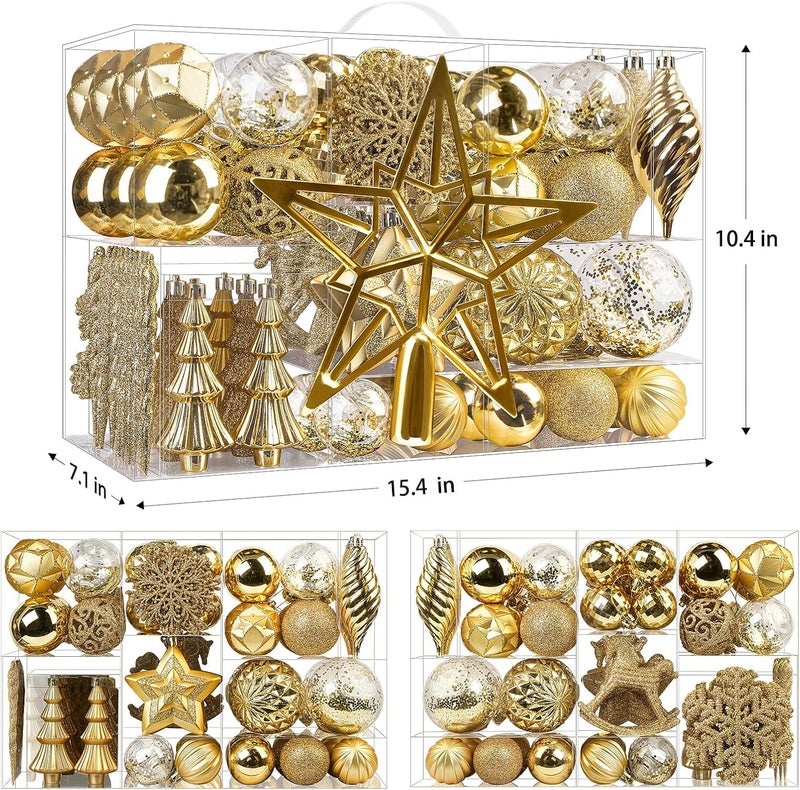 SHareconn 100pcs Christmas Tree Decorations Ornaments Set, Shatterproof Plastic Baubles Decorative Balls for Xmas Tree Decor Holiday Wedding Party, Gold - Image 3