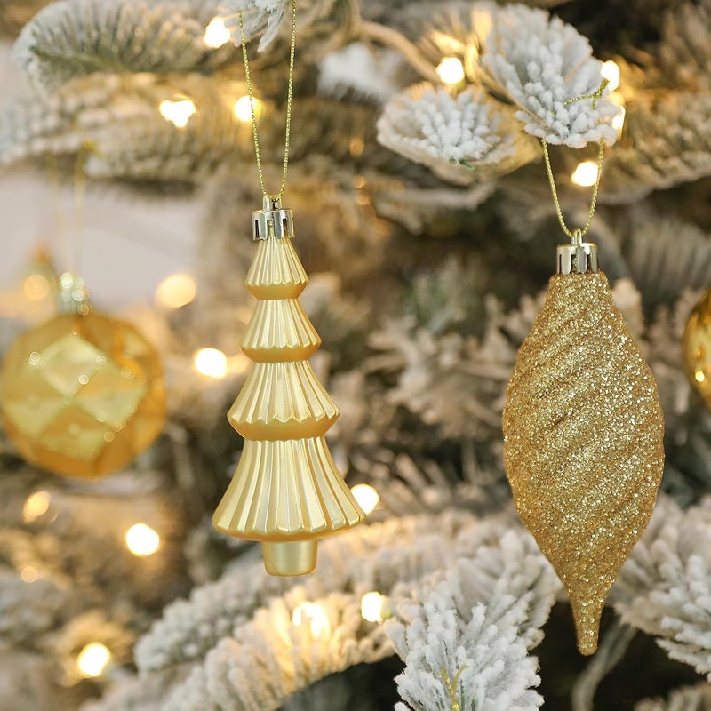 SHareconn 100pcs Christmas Tree Decorations Ornaments Set, Shatterproof Plastic Baubles Decorative Balls for Xmas Tree Decor Holiday Wedding Party, Gold - Image 5