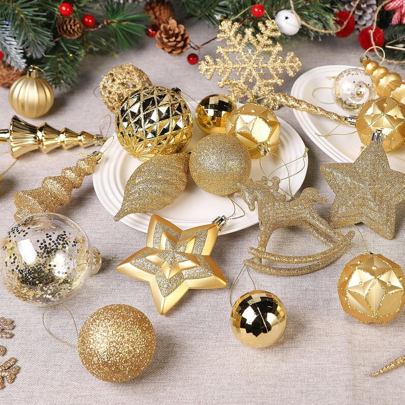 SHareconn 100pcs Christmas Tree Decorations Ornaments Set, Shatterproof Plastic Baubles Decorative Balls for Xmas Tree Decor Holiday Wedding Party, Gold - Image 4