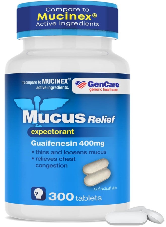 GenCare Mucus Relief Expectorant Guaifenesin 400 mg 300 Tablets Value Pack - Fast Acting Thinning of Mucus for Colds, Chest Congestion, Flu, Coughing and Allergies - Image 1