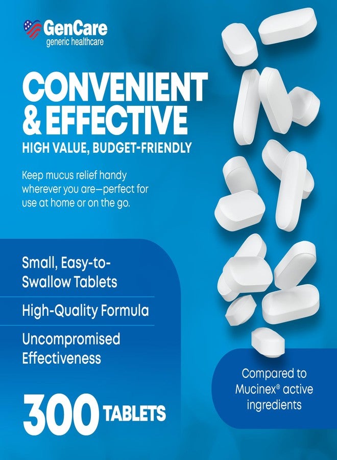 GenCare Mucus Relief Expectorant Guaifenesin 400 mg 300 Tablets Value Pack - Fast Acting Thinning of Mucus for Colds, Chest Congestion, Flu, Coughing and Allergies - Image 4