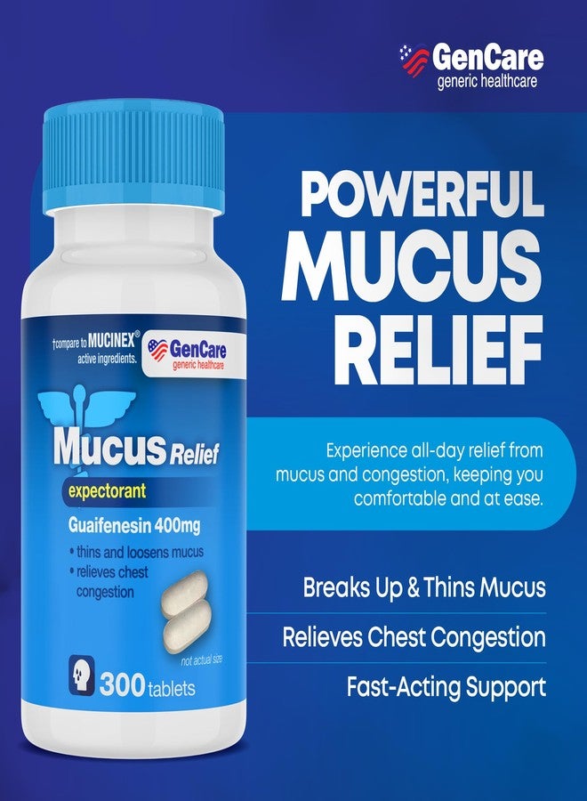 GenCare Mucus Relief Expectorant Guaifenesin 400 mg 300 Tablets Value Pack - Fast Acting Thinning of Mucus for Colds, Chest Congestion, Flu, Coughing and Allergies - Image 2