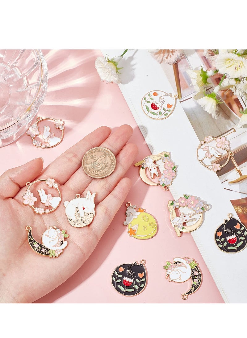 Barakah Bracelet Charms, 32pcs Cartoon Styles Flower Kawaii Sakura Pendants Enamel Rabbit Charms for Jewelry Making Necklace Bracelet Earring Findings Alloy - Image 3