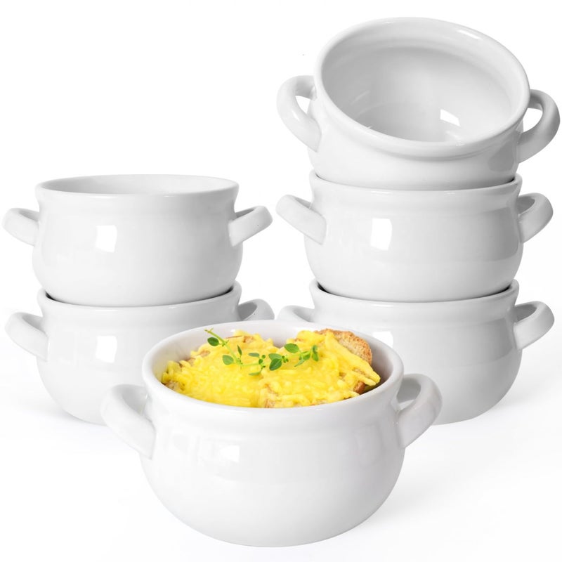 Vumdua Soup Bowls with Handles, 16 Oz Ceramic French Onion Soup Bowls (White) - Image 1