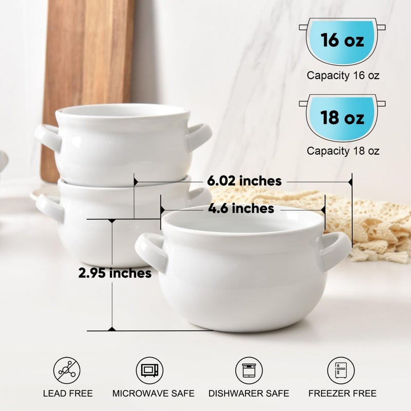 Vumdua Soup Bowls with Handles, 16 Oz Ceramic French Onion Soup Bowls (White) - Image 3