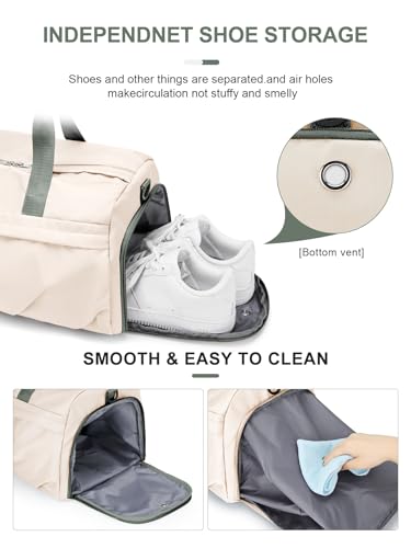 livbote Gym Bag for Women Duffle Bag with Shoe Compartment Yoga Mat Bag Sports Workout Bag Weekend Overnight Bag Beige Green - Image 3