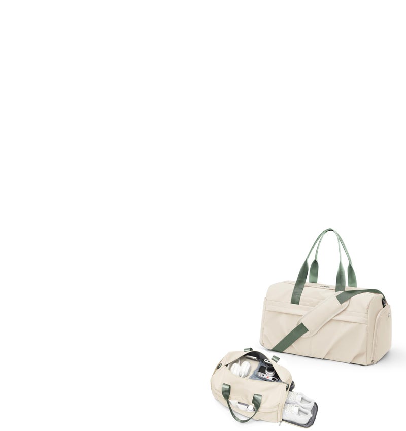 livbote Gym Bag for Women Duffle Bag with Shoe Compartment Yoga Mat Bag Sports Workout Bag Weekend Overnight Bag Beige Green - Image 2