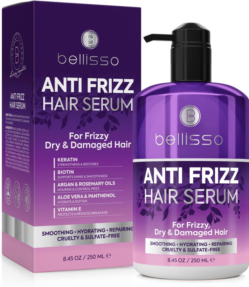 BELLISSO Anti Frizz Hair Serum for Frizzy and Damaged Hair - Humidity Treatment Control - Styling and Smoothing Products for Women and Men - 8.45 Fl Oz - Image 1