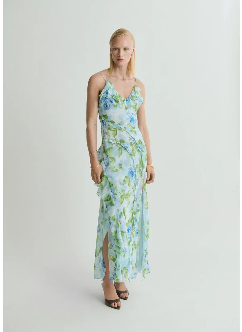 مانجو Ruffled Floral Print Dress