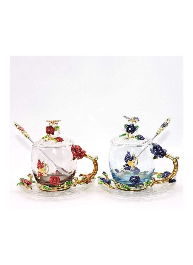 NIBEMINENT Butterfly Glass Tea Cups Coffee Mugs With Lid Spoon and Saucer multicolour 250mm  - Image 4