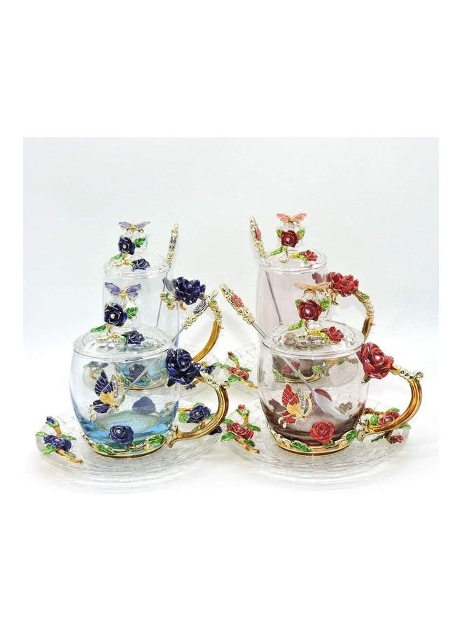 NIBEMINENT Butterfly Glass Tea Cups Coffee Mugs With Lid Spoon and Saucer multicolour 250mm  - Image 5
