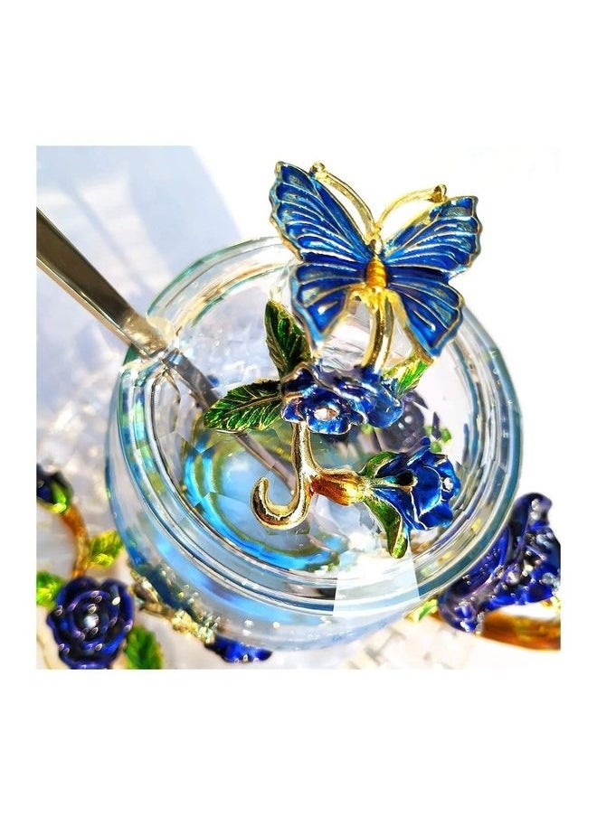 NIBEMINENT Butterfly Glass Tea Cups Coffee Mugs With Lid Spoon and Saucer multicolour 250mm  - Image 2