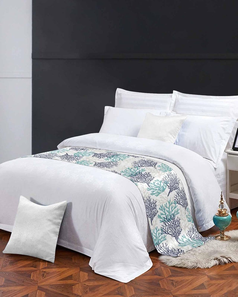 Teal Blue Grey Coral Coastal Bed Runner For King Size Bed 94x20 Inch Decorative Throw - Image 4