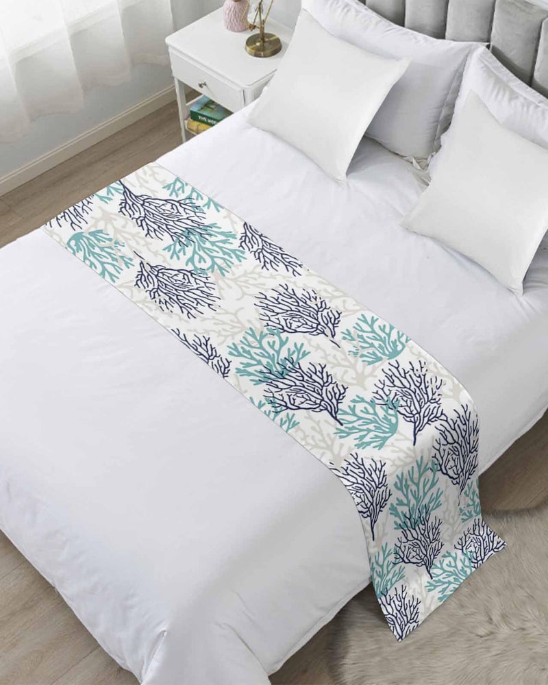Teal Blue Grey Coral Coastal Bed Runner For King Size Bed 94x20 Inch Decorative Throw - Image 2