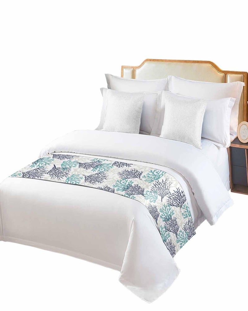 Teal Blue Grey Coral Coastal Bed Runner For King Size Bed 94x20 Inch Decorative Throw - Image 3